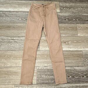 Missguided Vice Sz 6 High Waist Tube Beige Denim Jeans Lace Up Closure FAB!